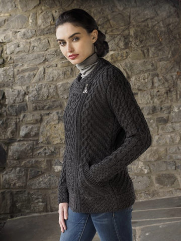 Aran Heart Design Zip Cardigan - Charcoal