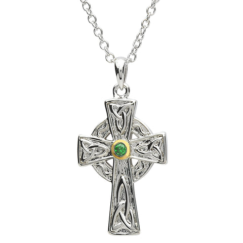 ShanOre Platinum Plated Emerald Trinity Cross Necklace