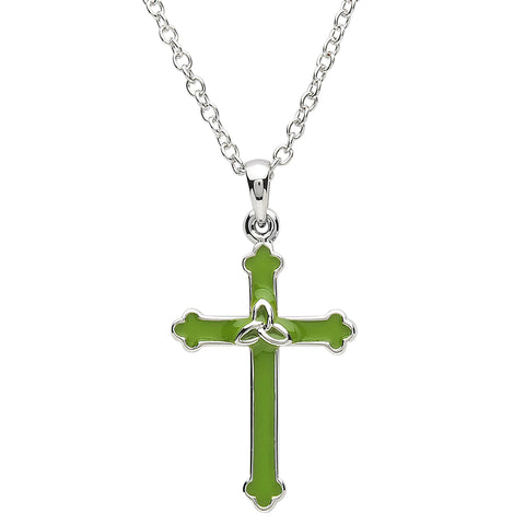 Platinum Plated Green Cross Necklace