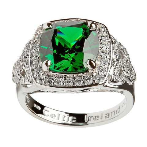 Green Halo Cushion Ring