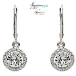 Signature 925 Collecton Round Halo Silver Drop Earrings
