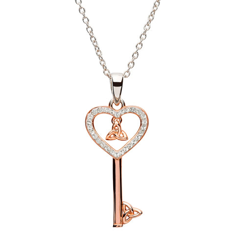 Silver Rose Gold Plated Celtic Key Pendant Necklace