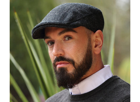 Black/Charcoal Donegal Tweed Cap