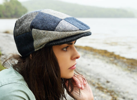 Vintage Cap Patchwork Grey/Blue Tweed Hat