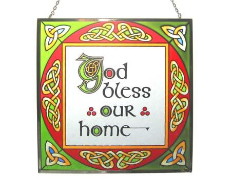 God Bless Our Home Stained Glass Panel
