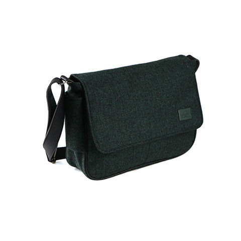 Deep Green Herringbone Saddle Bag