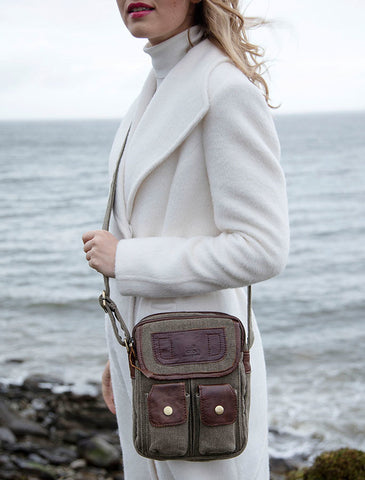 Traditional Tweed & Leather Double Pocket Bag
